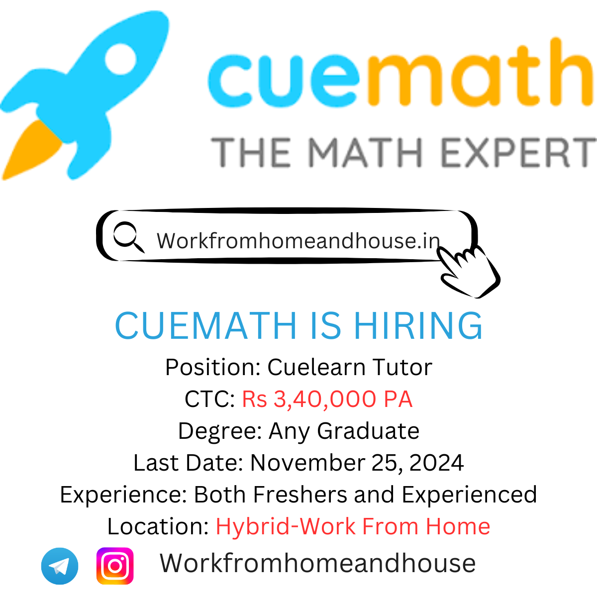 Cuemath Work from Home Opportunities 2024 | Cuelearn Tutor Positions Available.