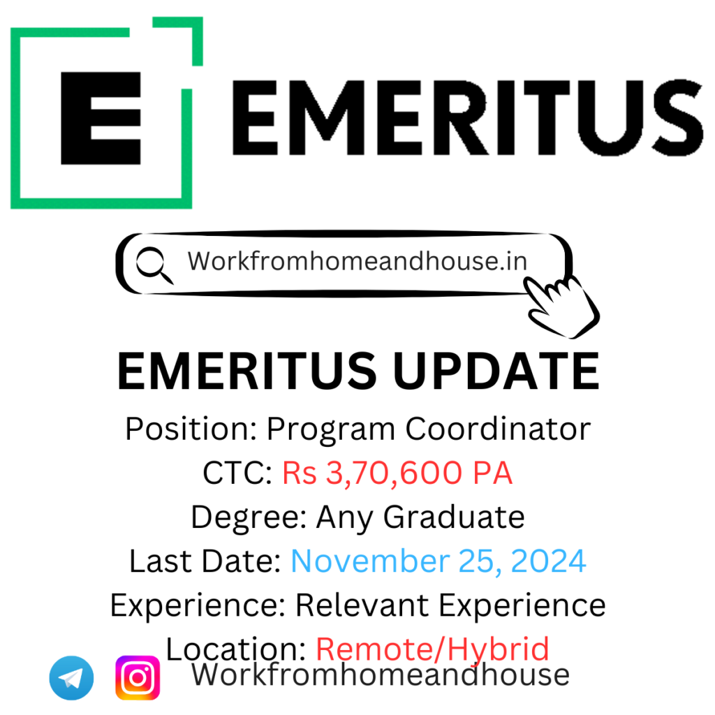 Emeritus Work from Home Jobs 2024 for Program Coordinator position.