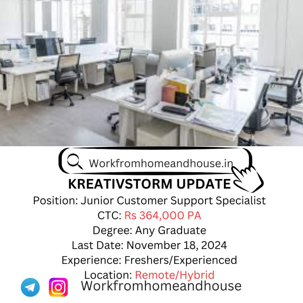 Remote job opportunities in India for freshers with Kreativstorm, featuring positions in customer support.