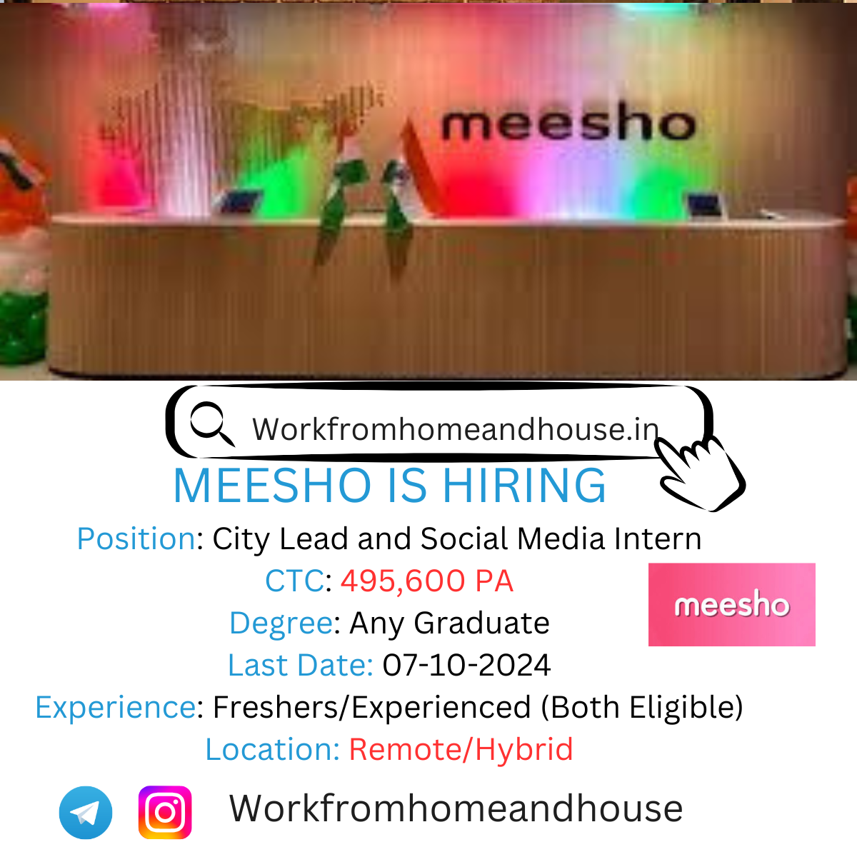 Meesho 2024 Work from Home Jobs: Talent Coordinator Position.