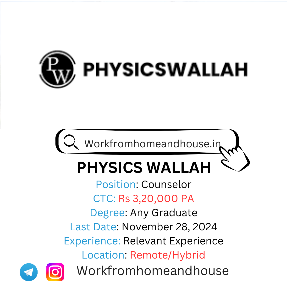 “Physics Wallah 2024 Work from Home Opportunities | Counselor Positions Available”