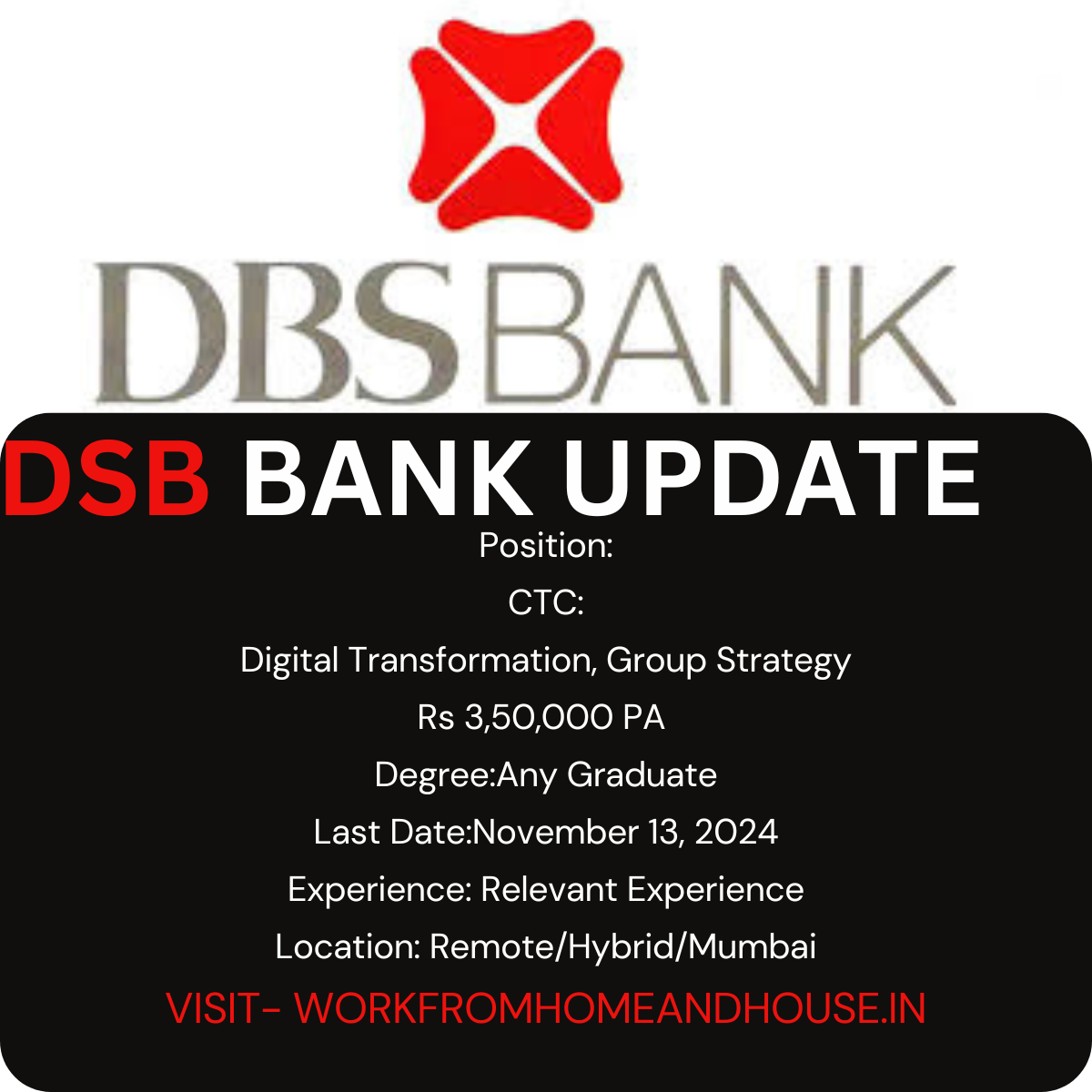 DBS Bank Work from Home Jobs 2024 | Digital Transformation