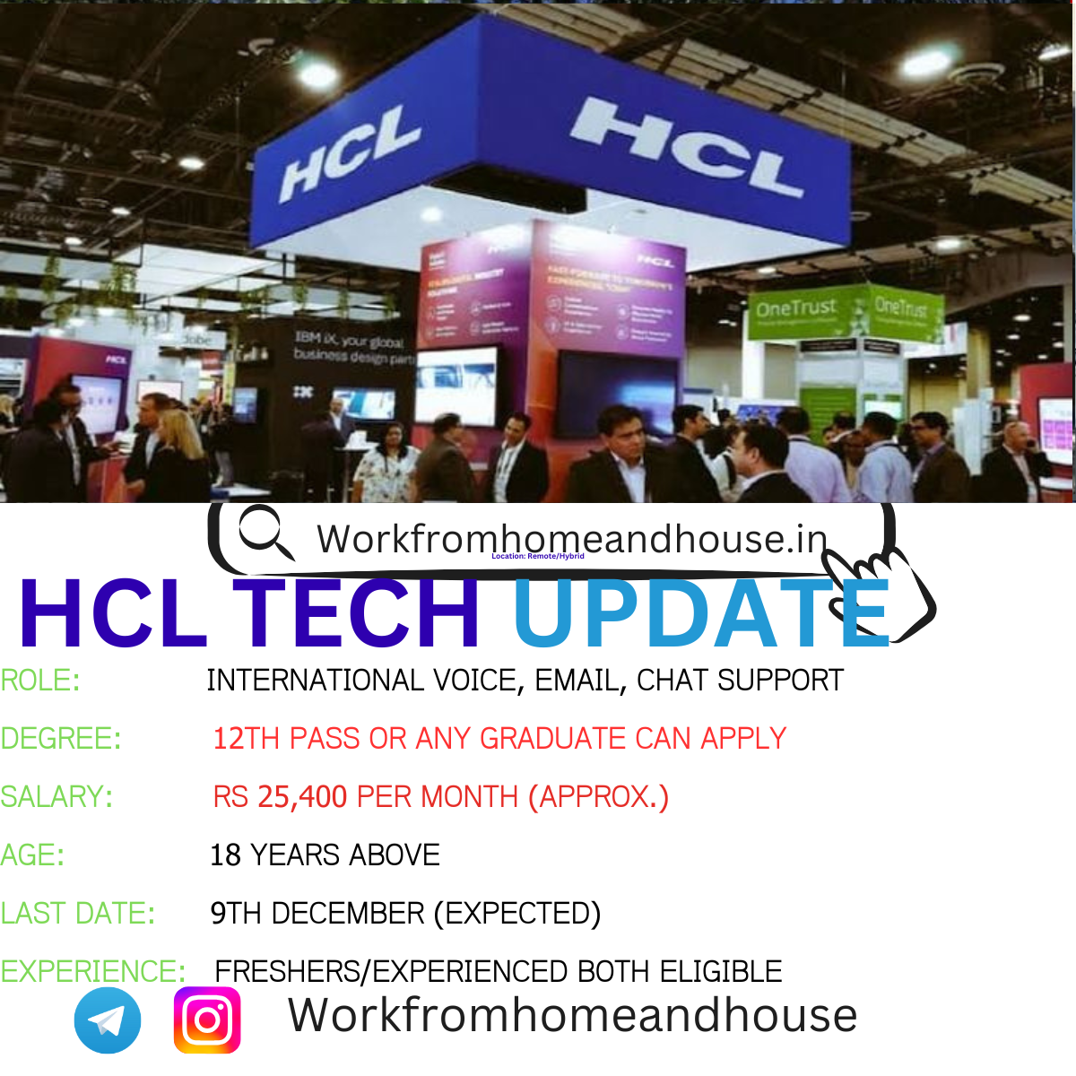 HCL recruitment for customer service roles: International Voice, Chat, Email support positions available.