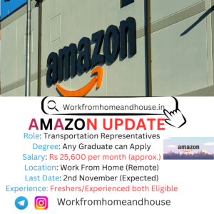 Amazon recruitment advertisement for Transportation Representative work-from-home positions