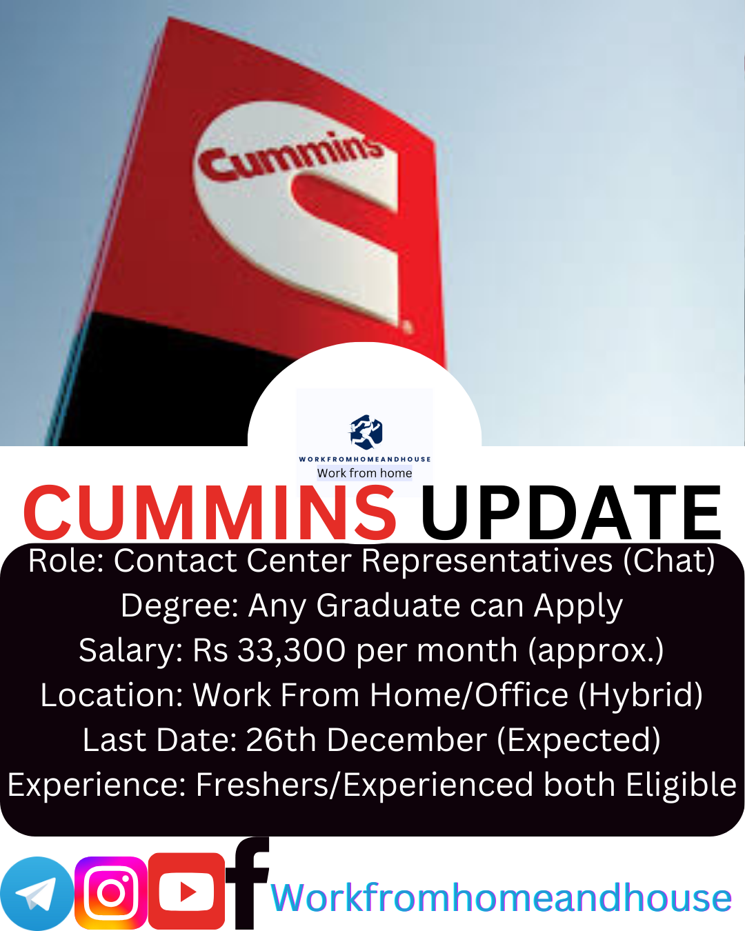 Cummins Hiring for Contact Center Representative (Chat Support) – Work From Home/Office Hybrid 2024.