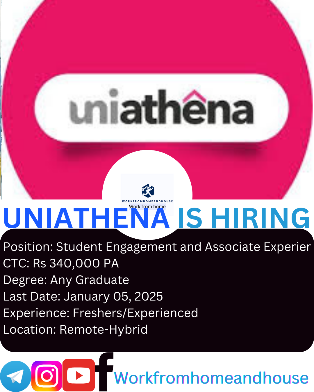 Job notification for UniAthena Work from Home Jobs 2025 – Hiring Student Engagement Associates, open to freshers and experienced candidates.