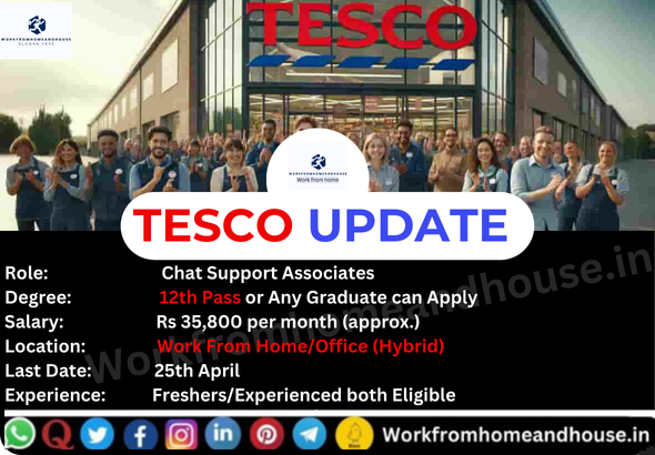 Tesco hiring Chat Support Associates for work from home and hybrid roles – Apply by 25 April 2025