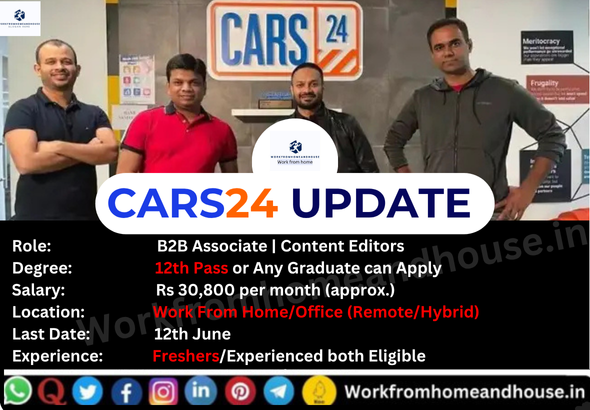 Cars24 Hiring 2025 - Work From Home Jobs for B2B Associate and Content Editor