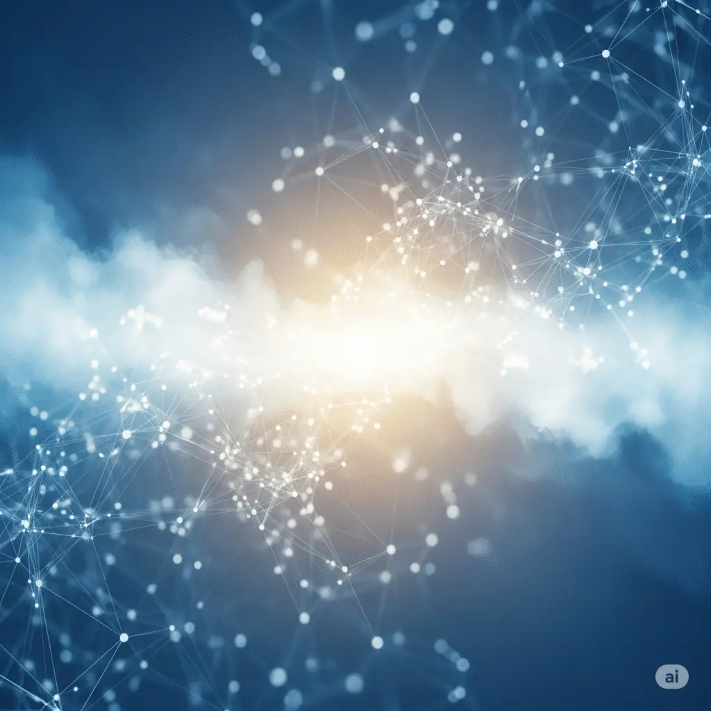 Abstract graphic of interconnected lines and dots, symbolizing digital network and global connection.