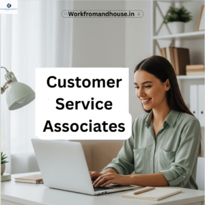 A friendly customer service professional wearing a headset, smiling and helping a client, with a split background representing both a modern office and a comfortable home setup for hybrid work.
