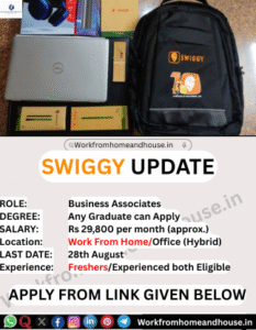 A young professional working on a laptop in a hybrid office setup for Swiggy in Bangalore.